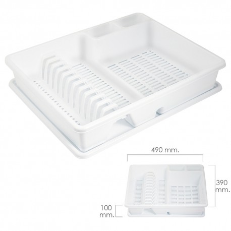 Escurre Platos Rectangular Con Bandeja Anti Goteo Plástico 49x39x10 (Alt.) cm.