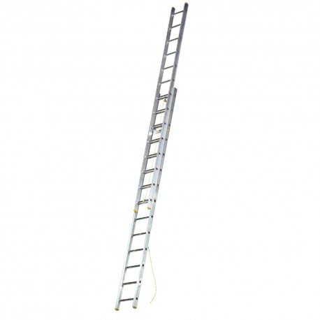 Escalera Aluminio 2 Tramos Mecanica 14 Peldaños. Plegable, Telescópica, Antideslizante, Resistente