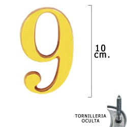 Numero Latón "9" 10 cm. con Tornilleria Oculta (Blister 1 Pieza)