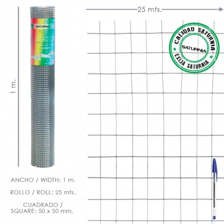 Malla Electrosoldada Galvanizada 50x50 / 2,00 / 100 cm. GA Rollo 25 metros