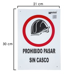 Cartel Prohibido Pasar Sin Casco 30x21 cm.