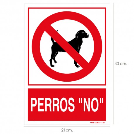 Cartel / Señal Perros "No" 21 x 30 (Alt) cm.